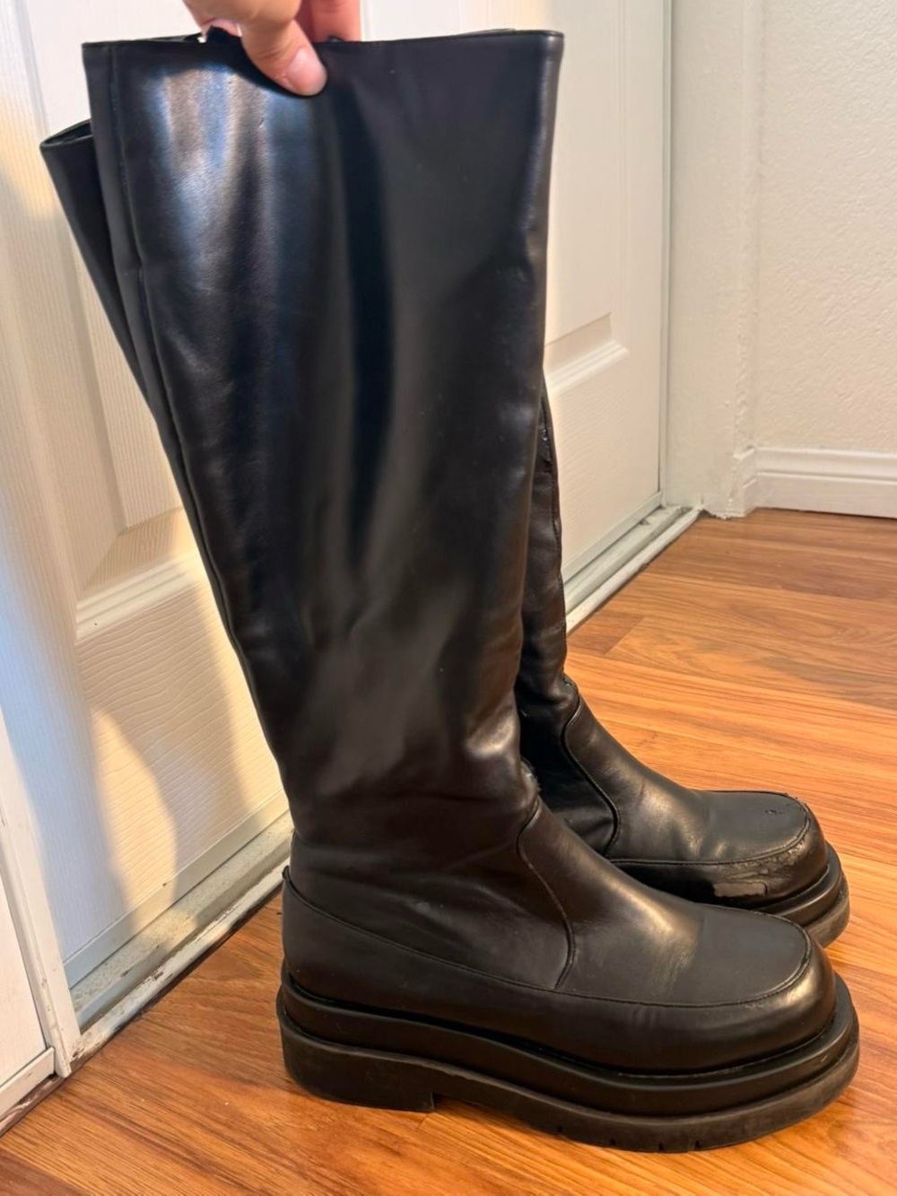 Black faux leather chunky platform boots
